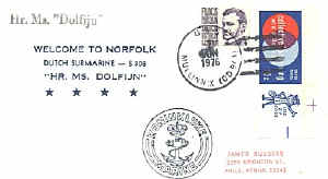 Envelope commemorating Dolfijn (4)'s arrival in Norfolk (1976).