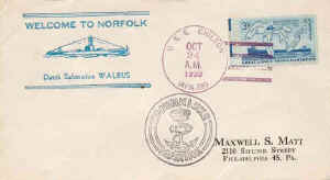Envelope commemorating Walrus (1)'s arrival in Norfolk (1959).